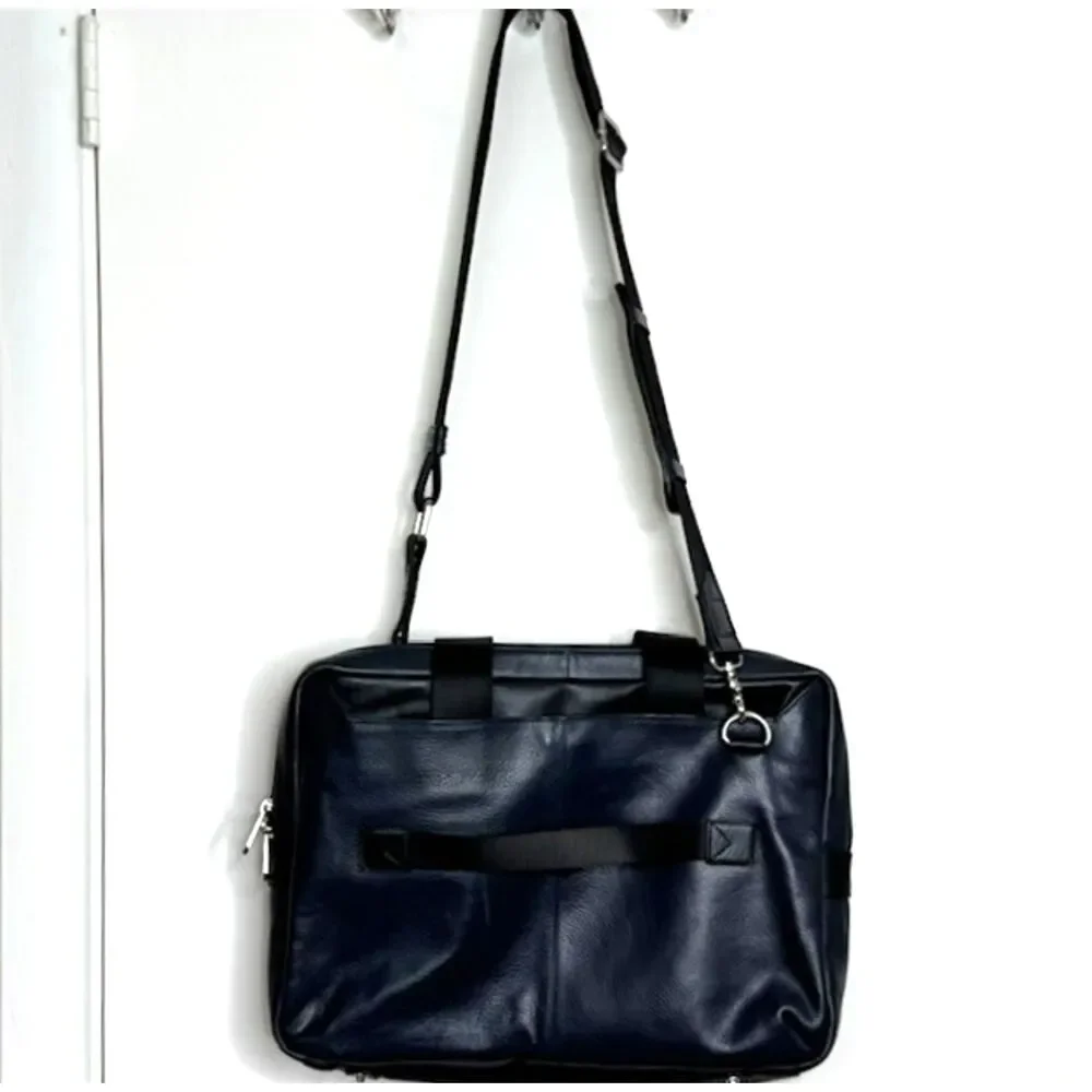 Robert Graham Midnight Blue/Black Leather Suerat Laptop Messenger Bag
